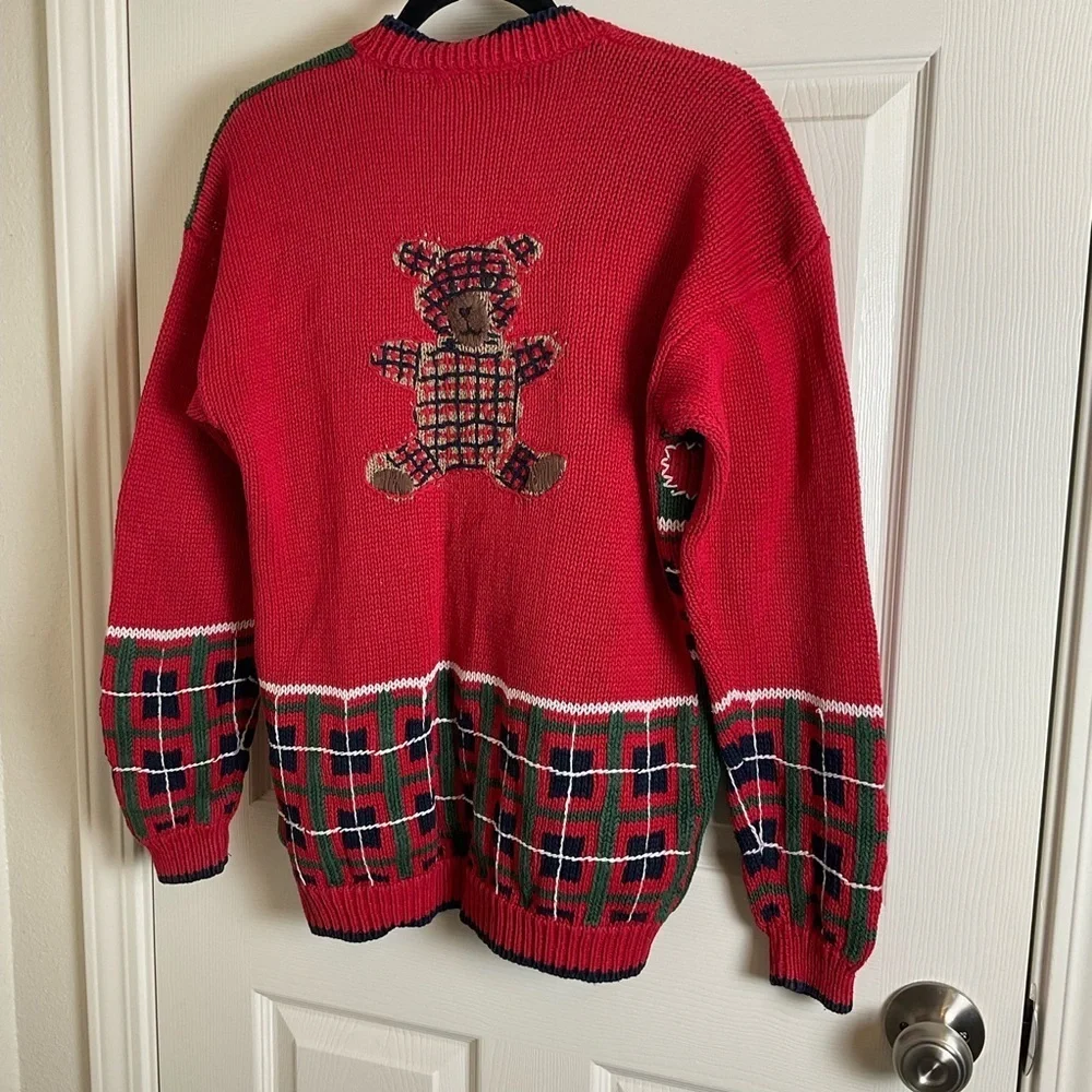 ID Distinction teddy bear and holiday motifs cardigan size small vintage 80’